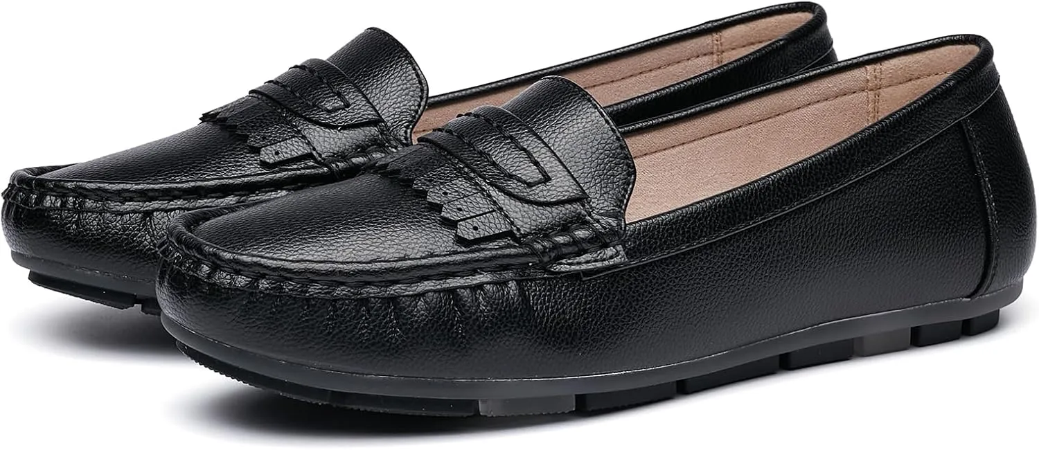 Women's Business Loafers Work Casual Flats Shoes Lightweight Penny PU Leather Slip On Walking Shoes