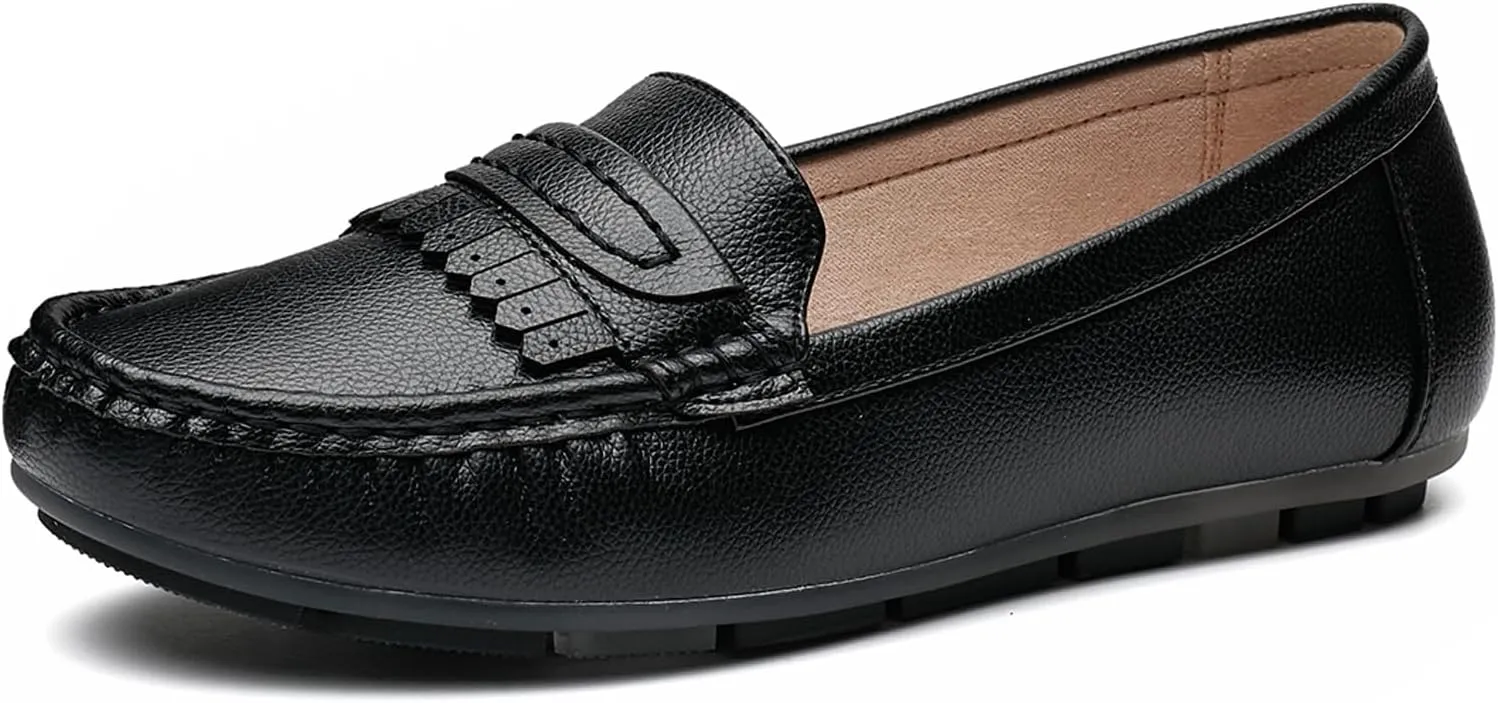 Women's Business Loafers Work Casual Flats Shoes Lightweight Penny PU Leather Slip On Walking Shoes