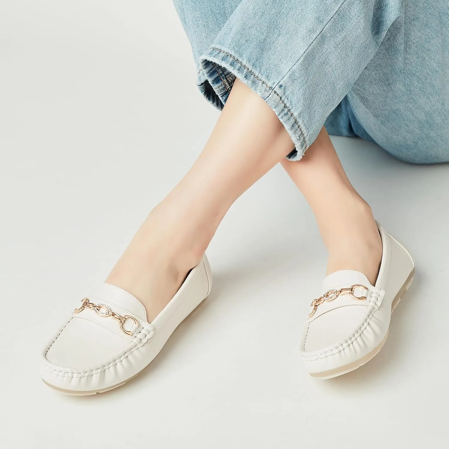 Women's Business Loafers Work Casual Flats Shoes Lightweight Penny PU Leather Slip On Walking Shoes