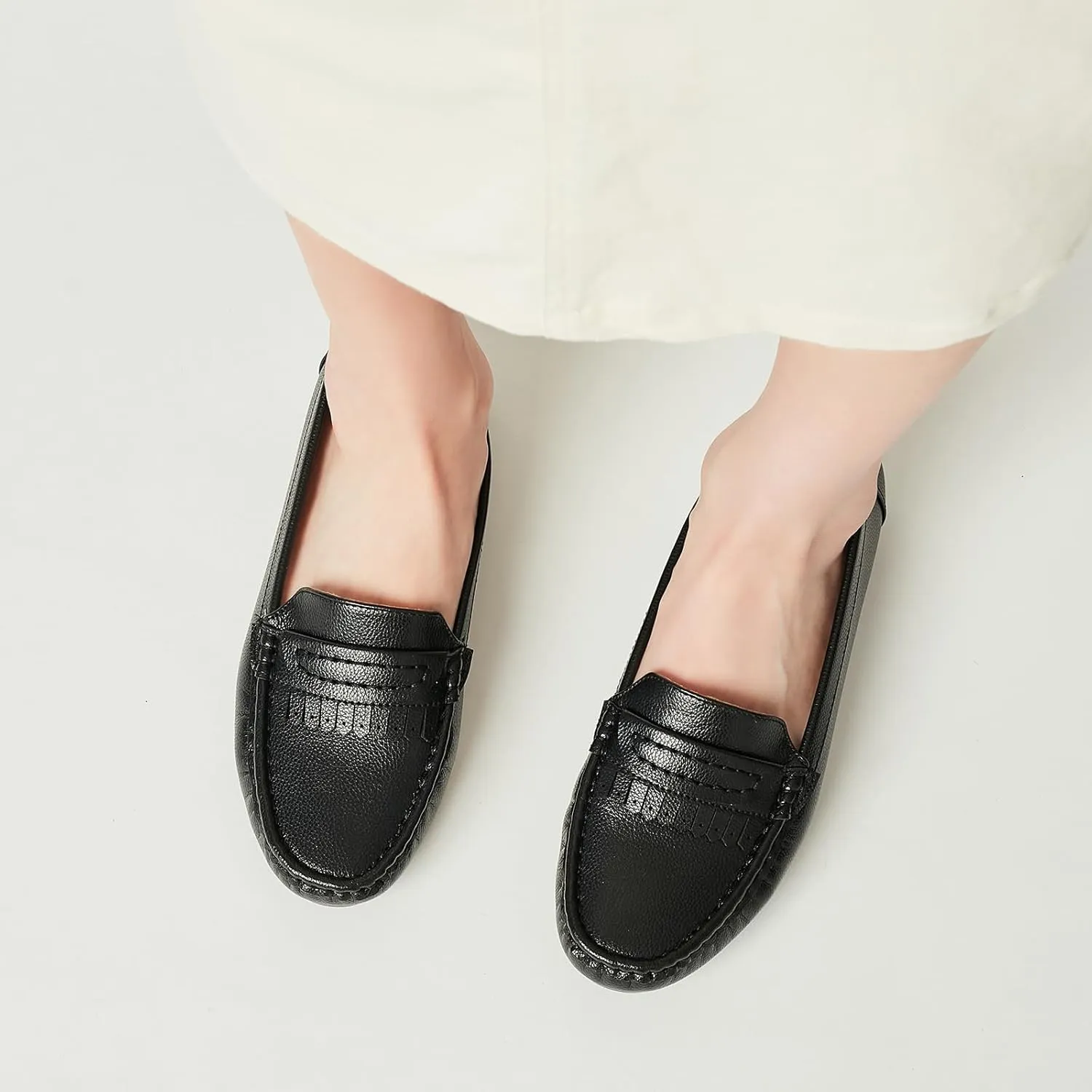 Women's Business Loafers Work Casual Flats Shoes Lightweight Penny PU Leather Slip On Walking Shoes
