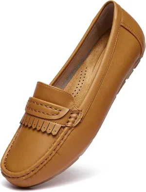 Women's Business Loafers Work Casual Flats Shoes Lightweight Penny PU Leather Slip On Walking Shoes