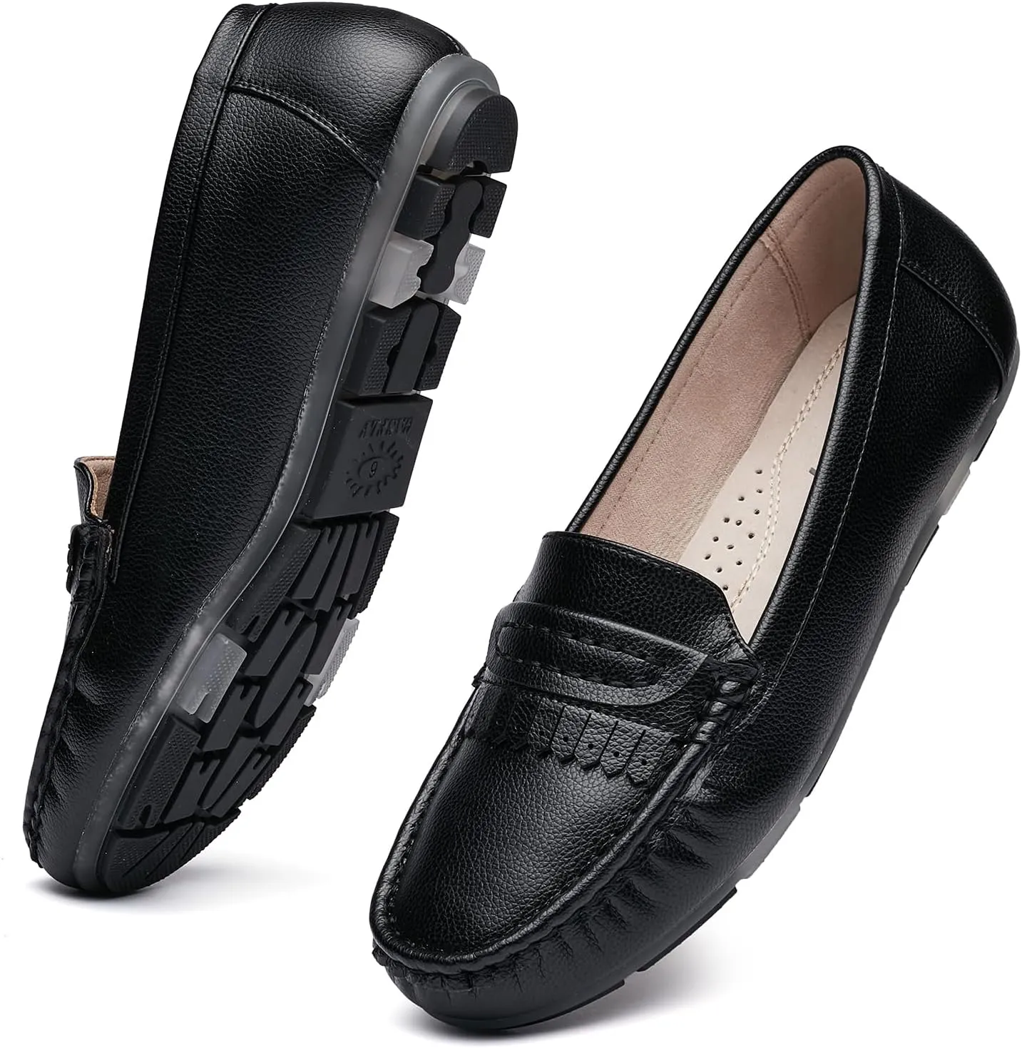 Women's Business Loafers Work Casual Flats Shoes Lightweight Penny PU Leather Slip On Walking Shoes