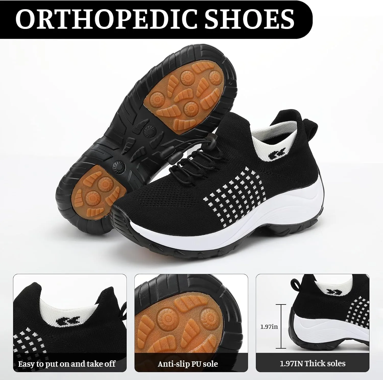 Womens Casual Sneakers Stretch Comfort Wear Orthowear Shoes Lightweight Comfortable Mesh Hollow Out Walking Shoes Orthopedic Breathable Non Slip Cushion Shoe