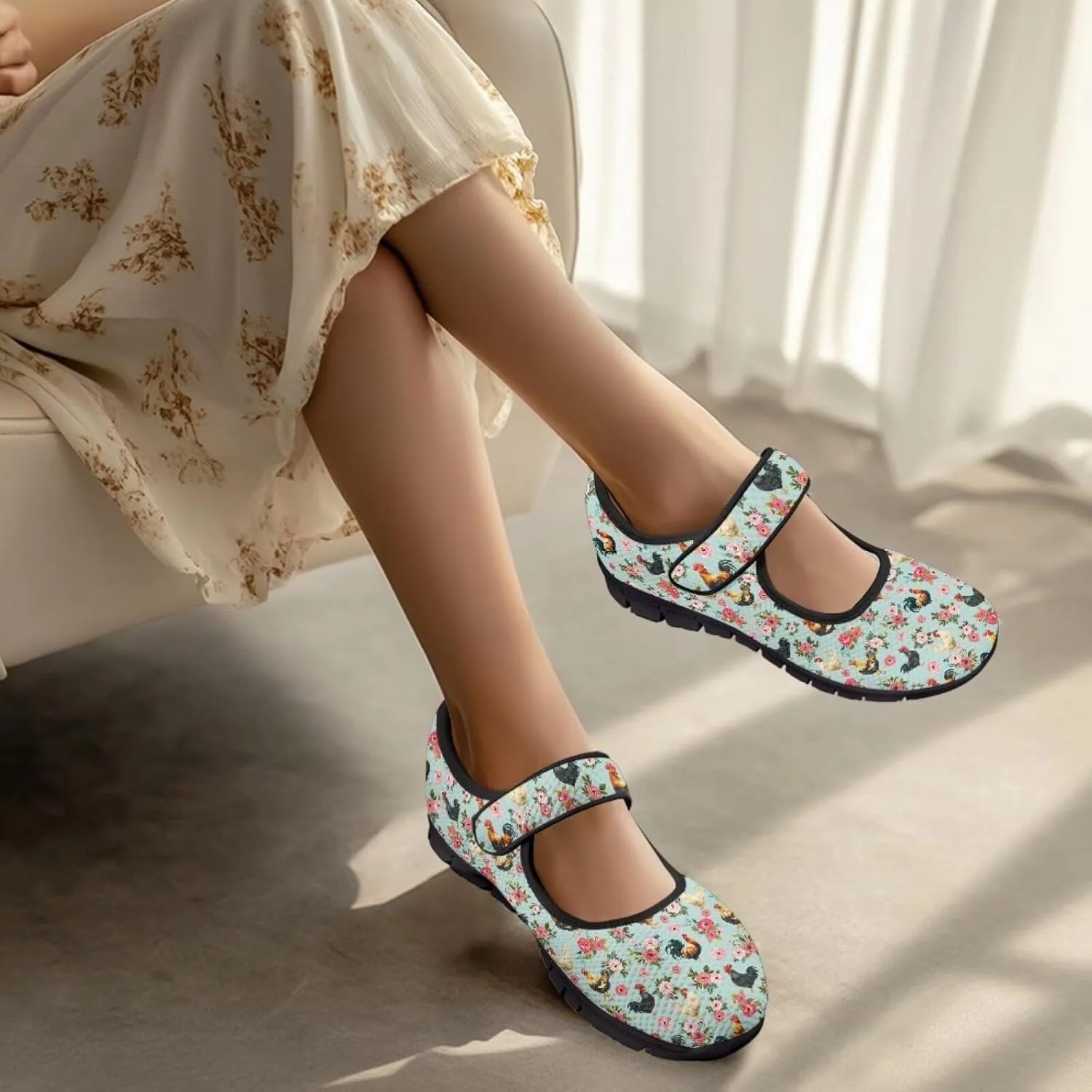 Women's Casual Walking Sneakers Lightweight Breathable Flat Mary Jane Shoes with One Strap