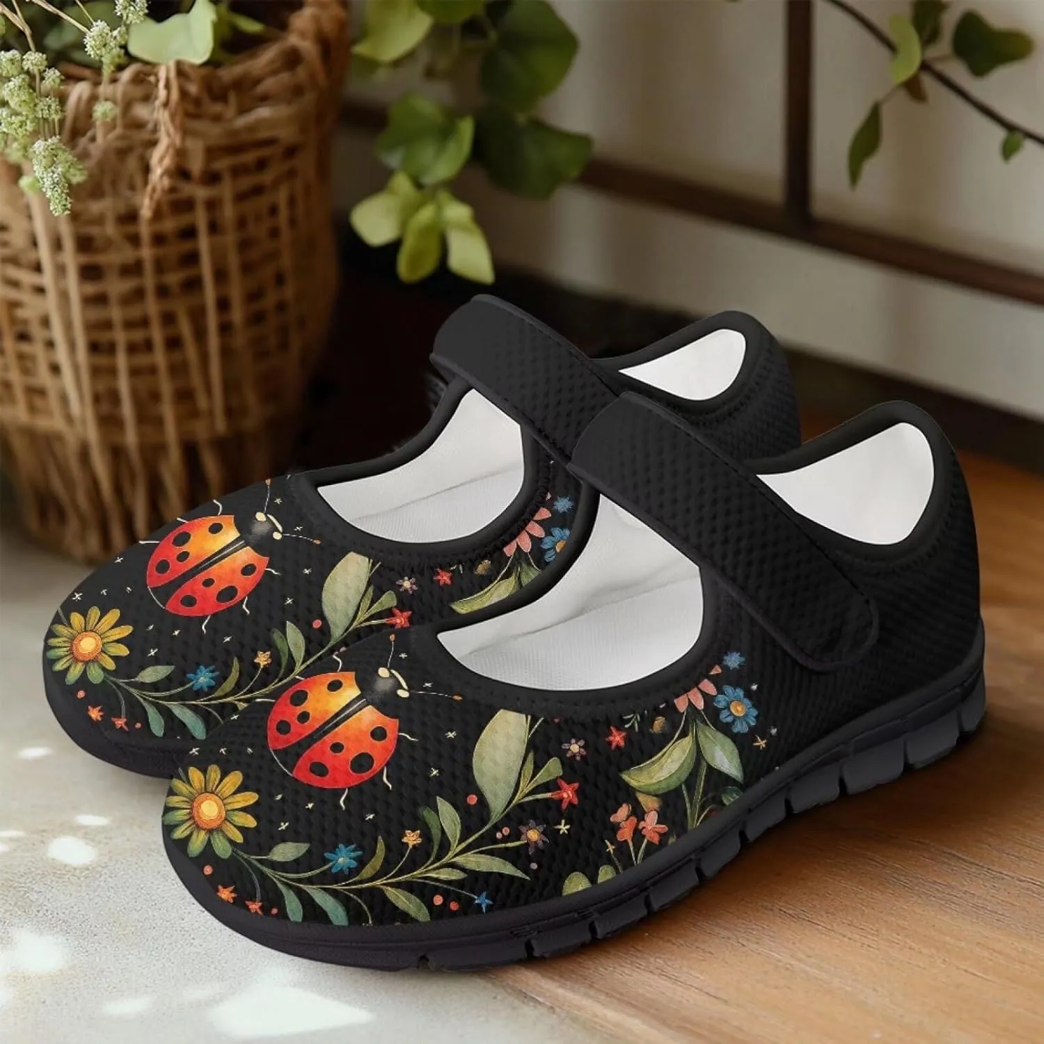 Women's Casual Walking Sneakers Lightweight Breathable Flat Mary Jane Shoes with One Strap