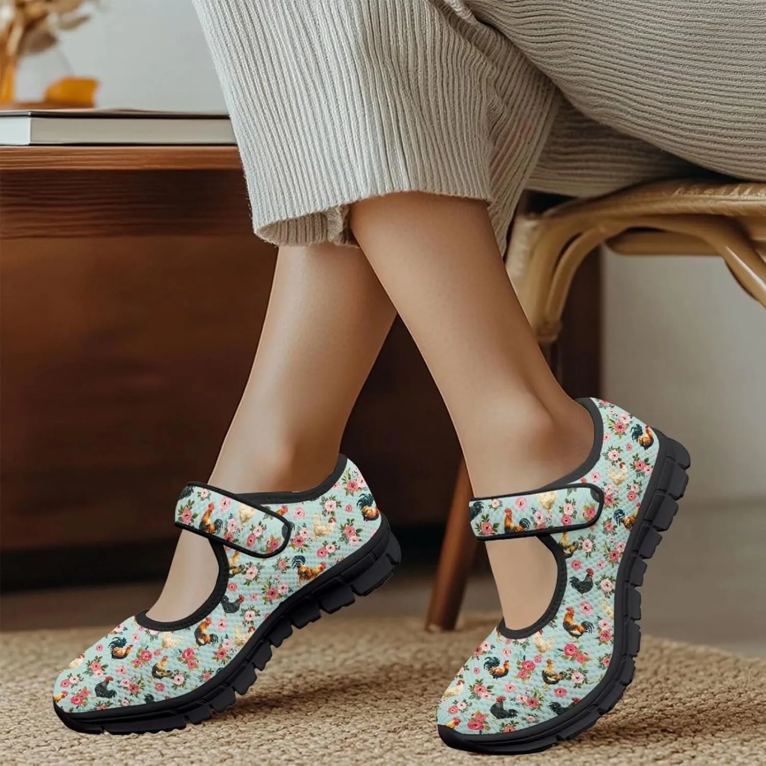 Women's Casual Walking Sneakers Lightweight Breathable Flat Mary Jane Shoes with One Strap