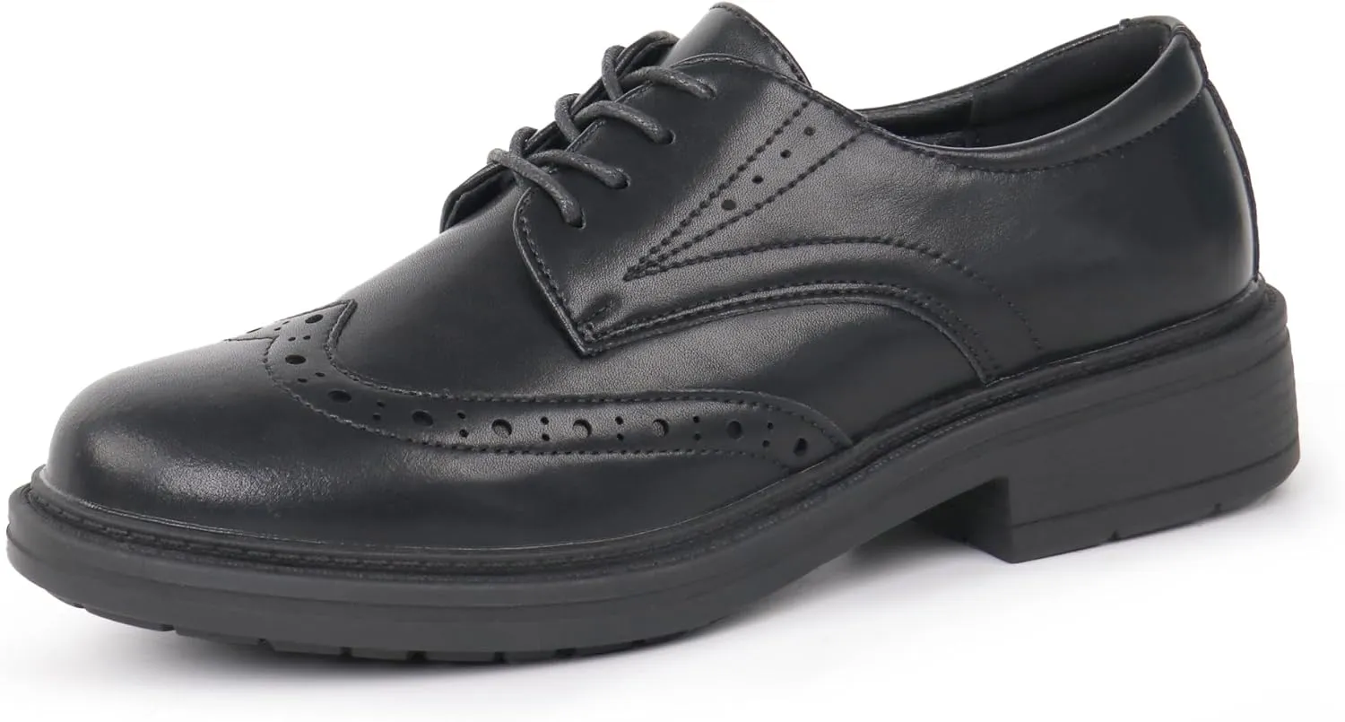 Women's Classic Oxford Flat Lace Up Business Formal Retro Wingtip Brogue Dress Shoes