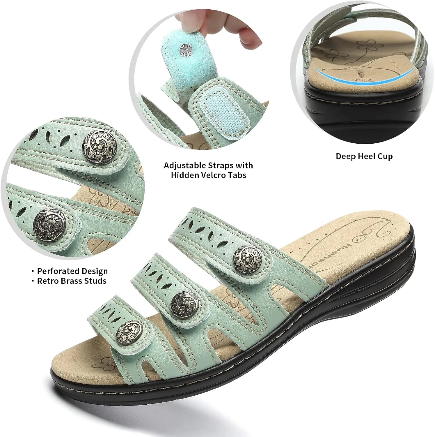 Women's Comfort Leather Slides Lightweight Flat Sandals Cute Slip On Casual Walking Slippers