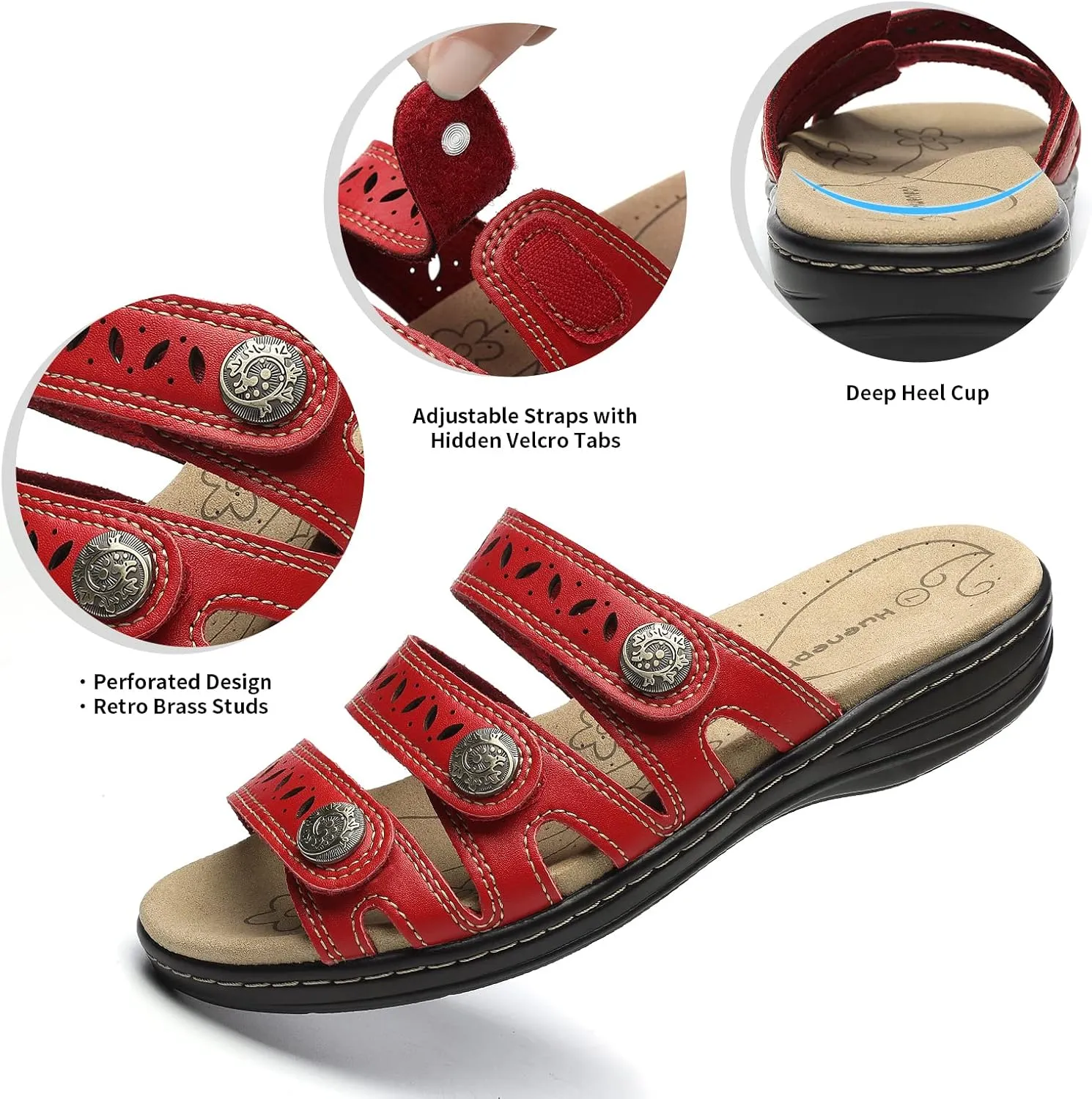 Women's Comfort Leather Slides Lightweight Flat Sandals Cute Slip On Casual Walking Slippers