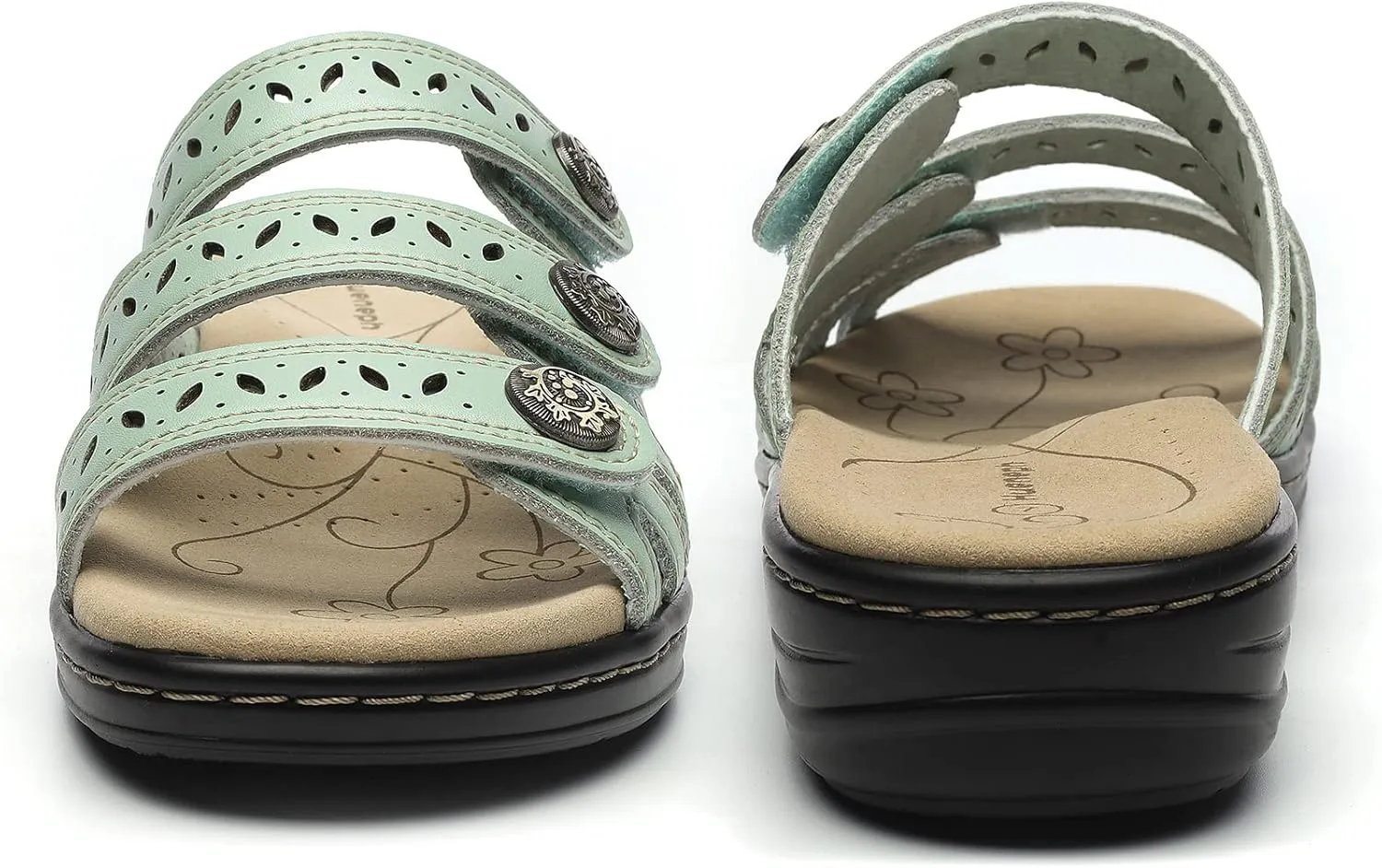Women's Comfort Leather Slides Lightweight Flat Sandals Cute Slip On Casual Walking Slippers