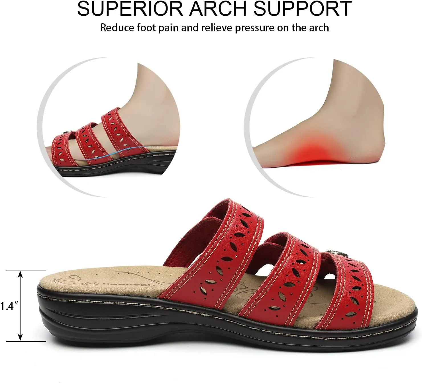 Women's Comfort Leather Slides Lightweight Flat Sandals Cute Slip On Casual Walking Slippers