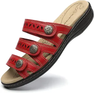 Women's Comfort Leather Slides Lightweight Flat Sandals Cute Slip On Casual Walking Slippers