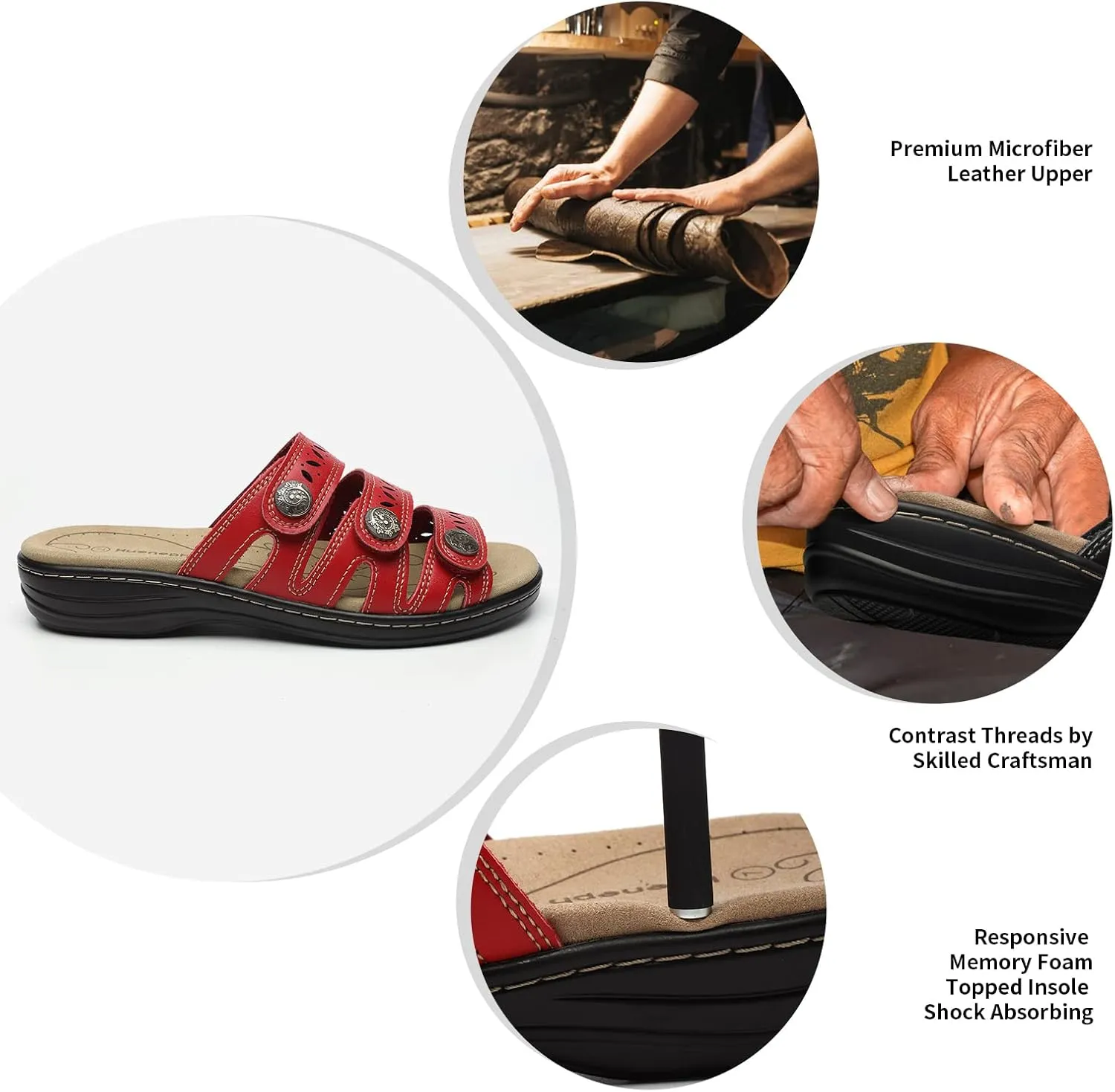 Women's Comfort Leather Slides Lightweight Flat Sandals Cute Slip On Casual Walking Slippers