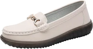 Womens Comfort Walking Flat Loafer Slip On Leather Loafer Comfortable Flat Business Casual Shoes for Women Open Toe