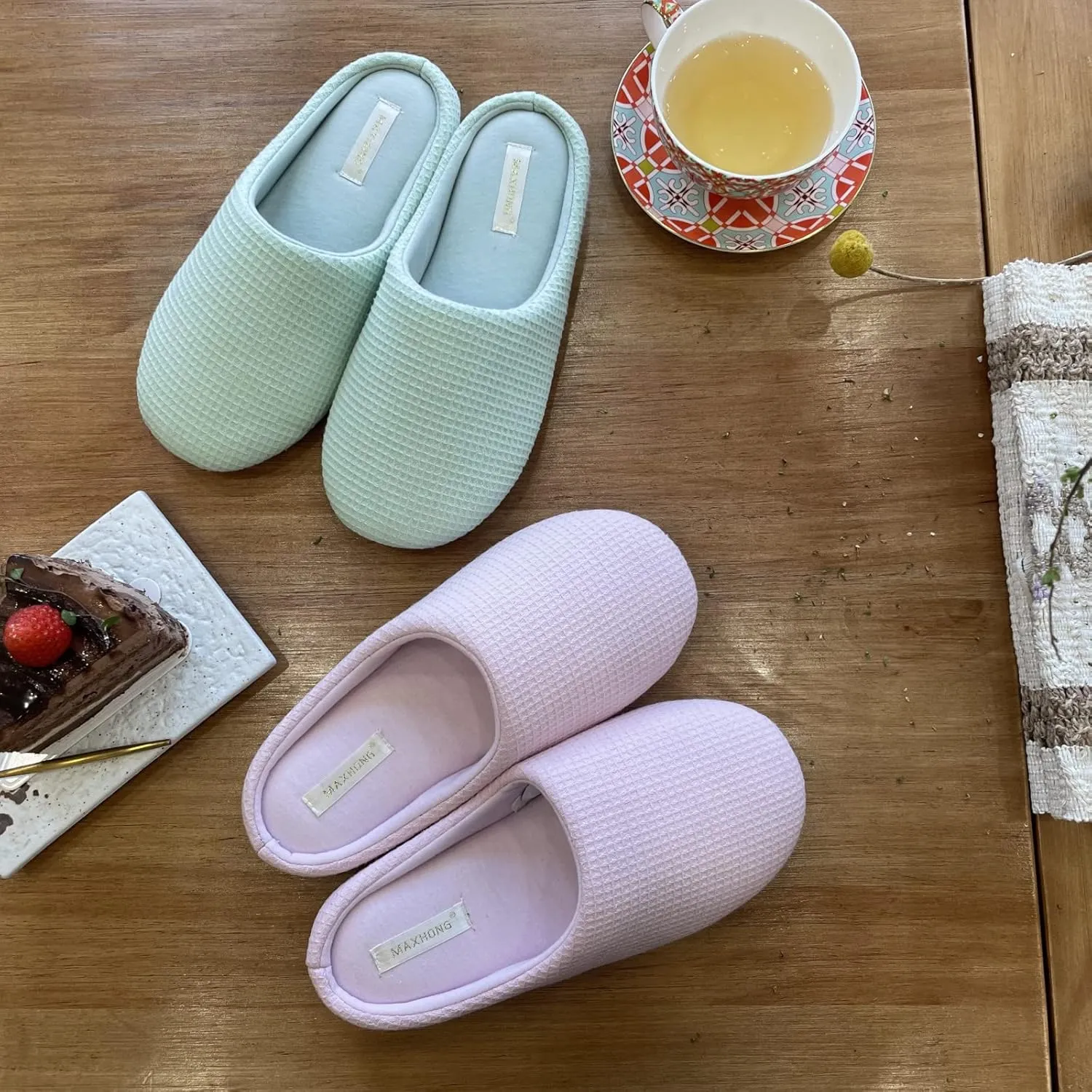 Womens Cotton Lightweight House Slippers With Memory Foam, Washable & Cozy Slip On