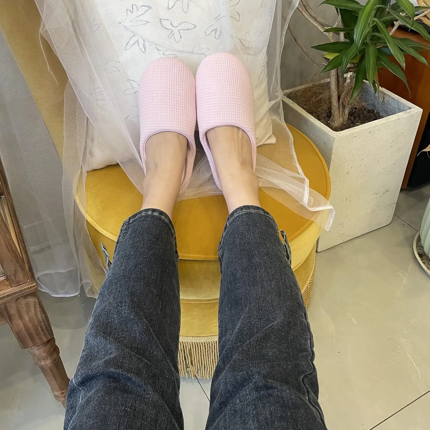 Womens Cotton Lightweight House Slippers With Memory Foam, Washable & Cozy Slip On