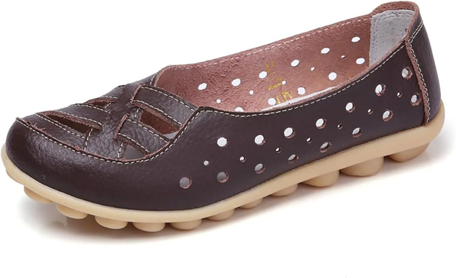 Women's Cowhide Leather Shoes Loafers Flats Sandals Slip-On Cutout Orthopedic Breathable Comfortable Hollow Soft Summer Casual Leather, Loafer Fashion Slip On Walking Round Toe Nurse Driving Shoes