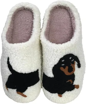 Women's Dachshund Dog Soft Sherpa Plush Slide Slippers, White