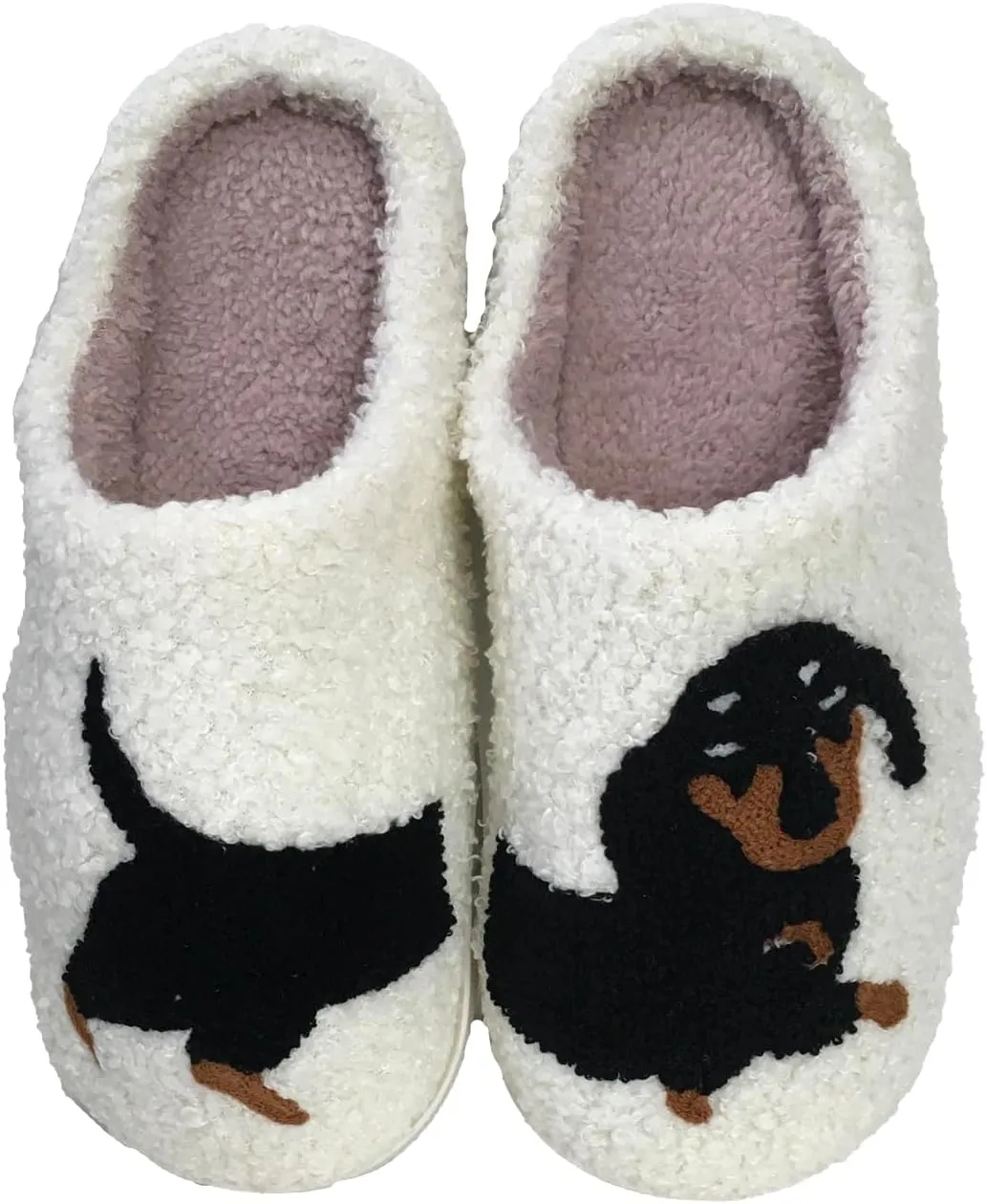 Women's Dachshund Dog Soft Sherpa Plush Slide Slippers, White