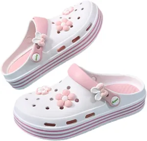 Women's EVA Cartoon DIY Clogs, Soft Sole Platform Closed Toe Garden Clogs, Breathable Comfort Beach Clogs