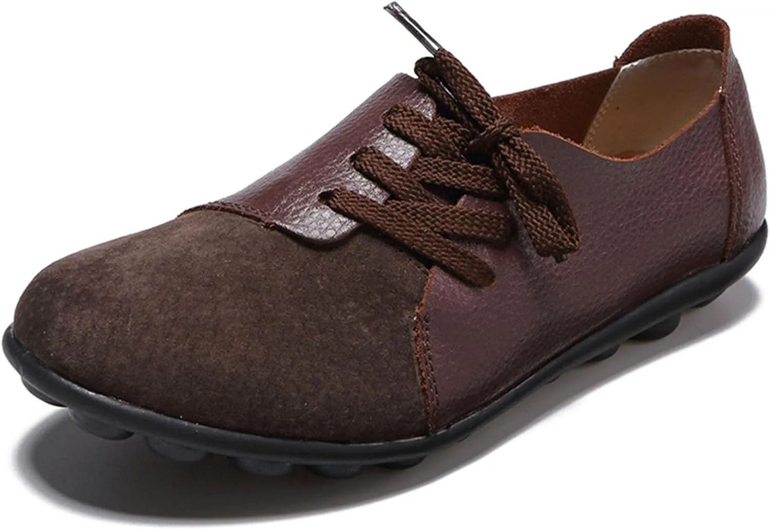 Women's Fashion Casual Leather Soft Sole Lace Up Loafers Shoes Comfortable Low Top Non-Slip Flat Walking Shoes