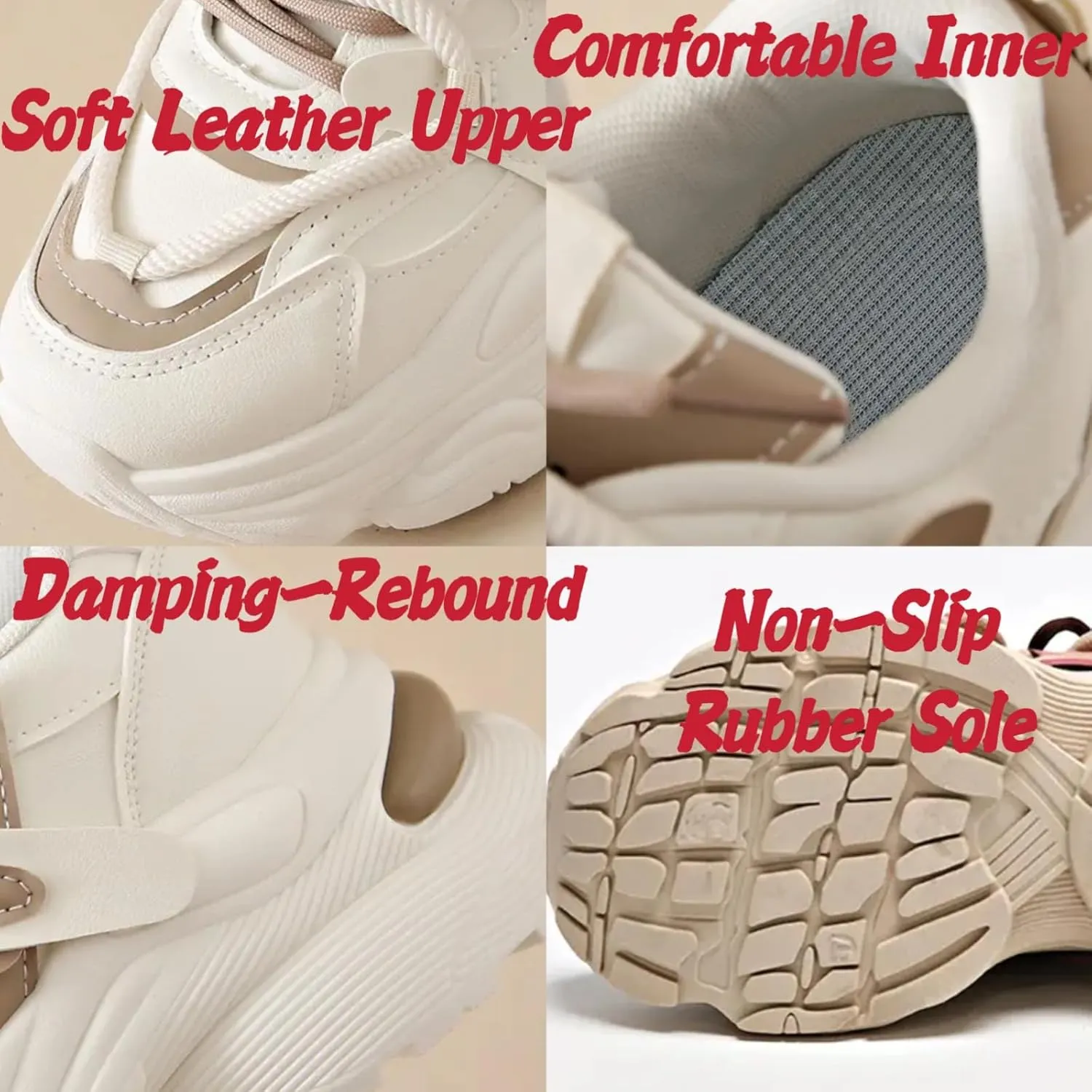 Womens Fashion Leather Lace Up Chunky Platform Sneakers Casual Breathable Shock Absorbing Heighten Walking Workout Driving Shoes