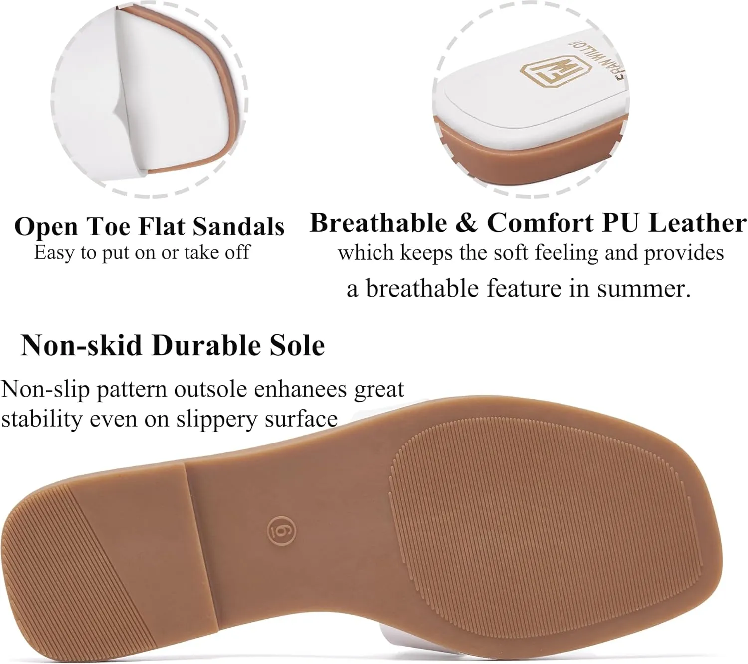 Women's Flat Sandals Dressy Comfortable Slide Sandals Fashion Square Open Toe Slip On Beach Sandals for Summer