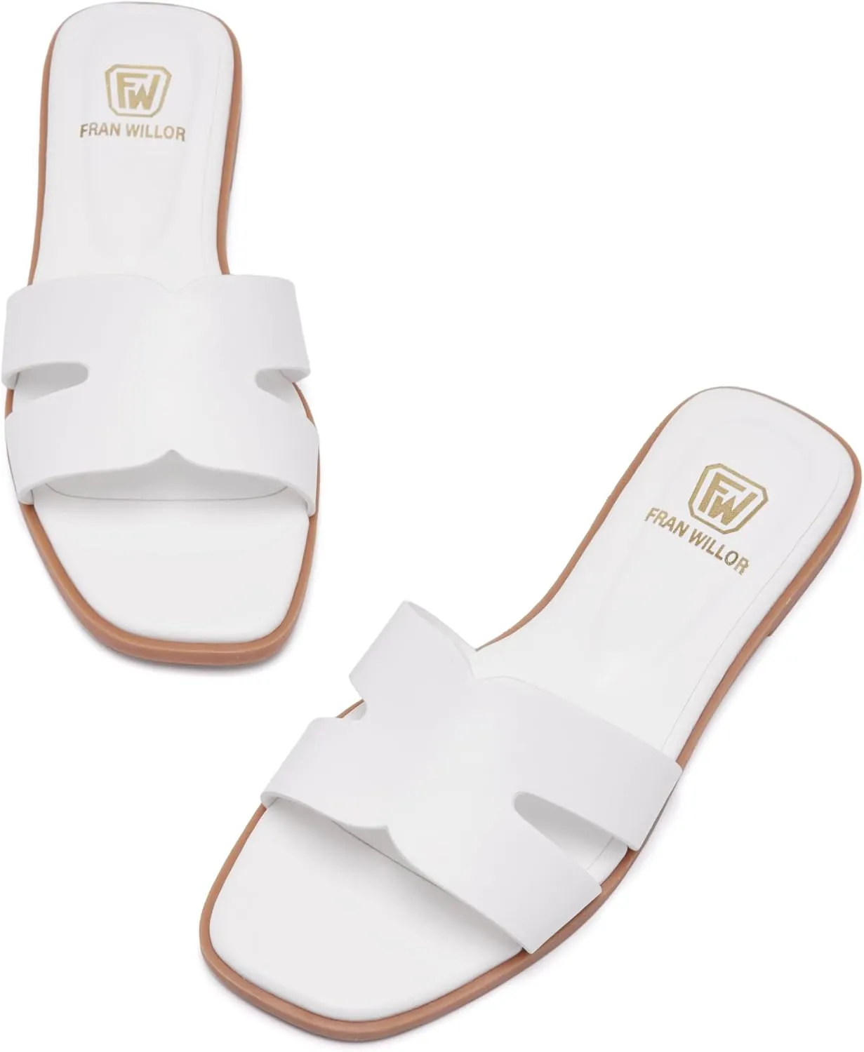 Women's Flat Sandals Dressy Comfortable Slide Sandals Fashion Square Open Toe Slip On Beach Sandals for Summer