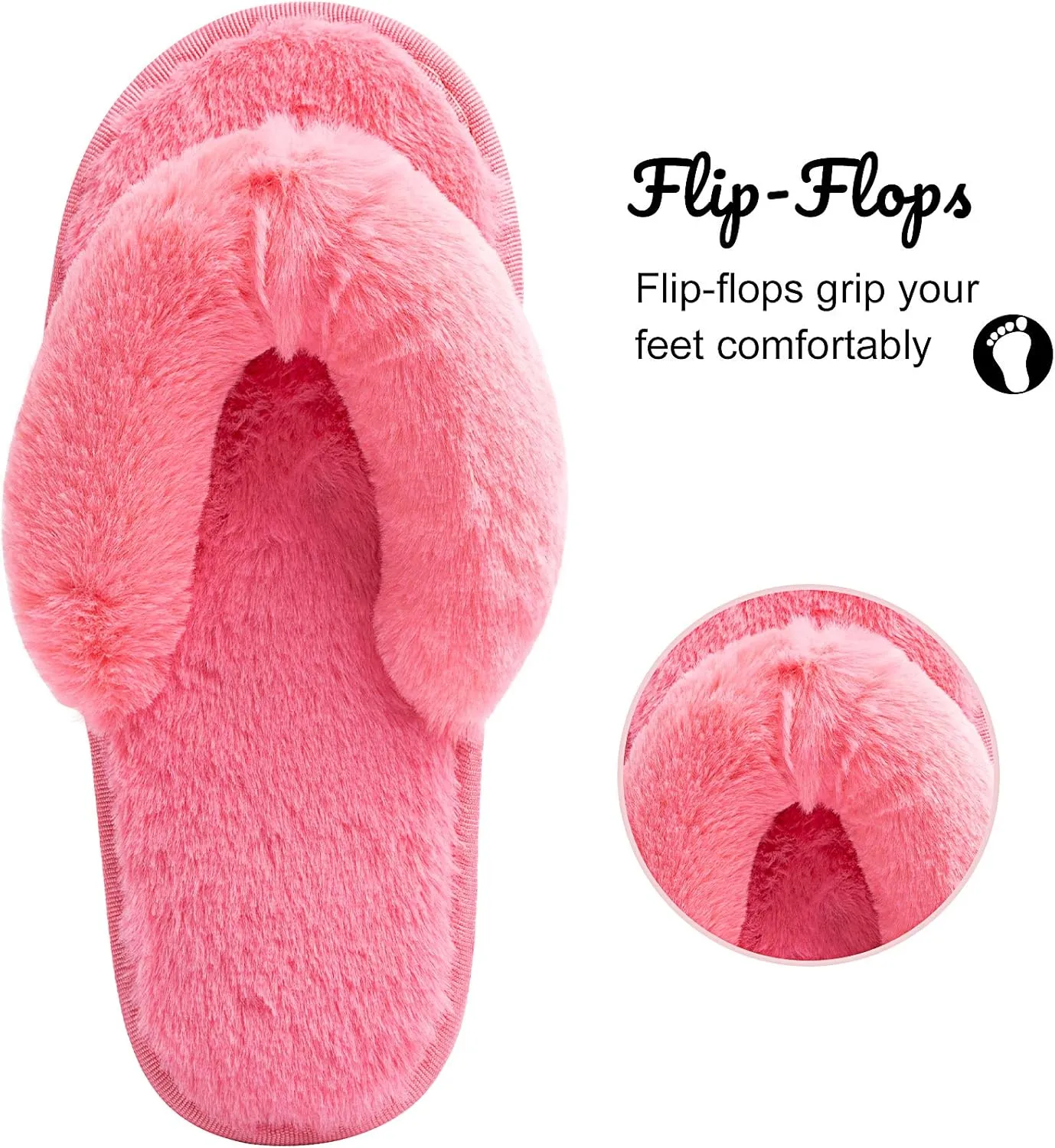Women's Fuzzy Memory Foam Flip Flop Slippers Soft Comfy Open Toe Slip On Spa Thong Flat Sandals Ladies House Home Furry Sandal Slides Indoor Outdoor