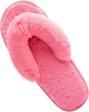 Women's Fuzzy Memory Foam Flip Flop Slippers Soft Comfy Open Toe Slip On Spa Thong Flat Sandals Ladies House Home Furry Sandal Slides Indoor Outdoor