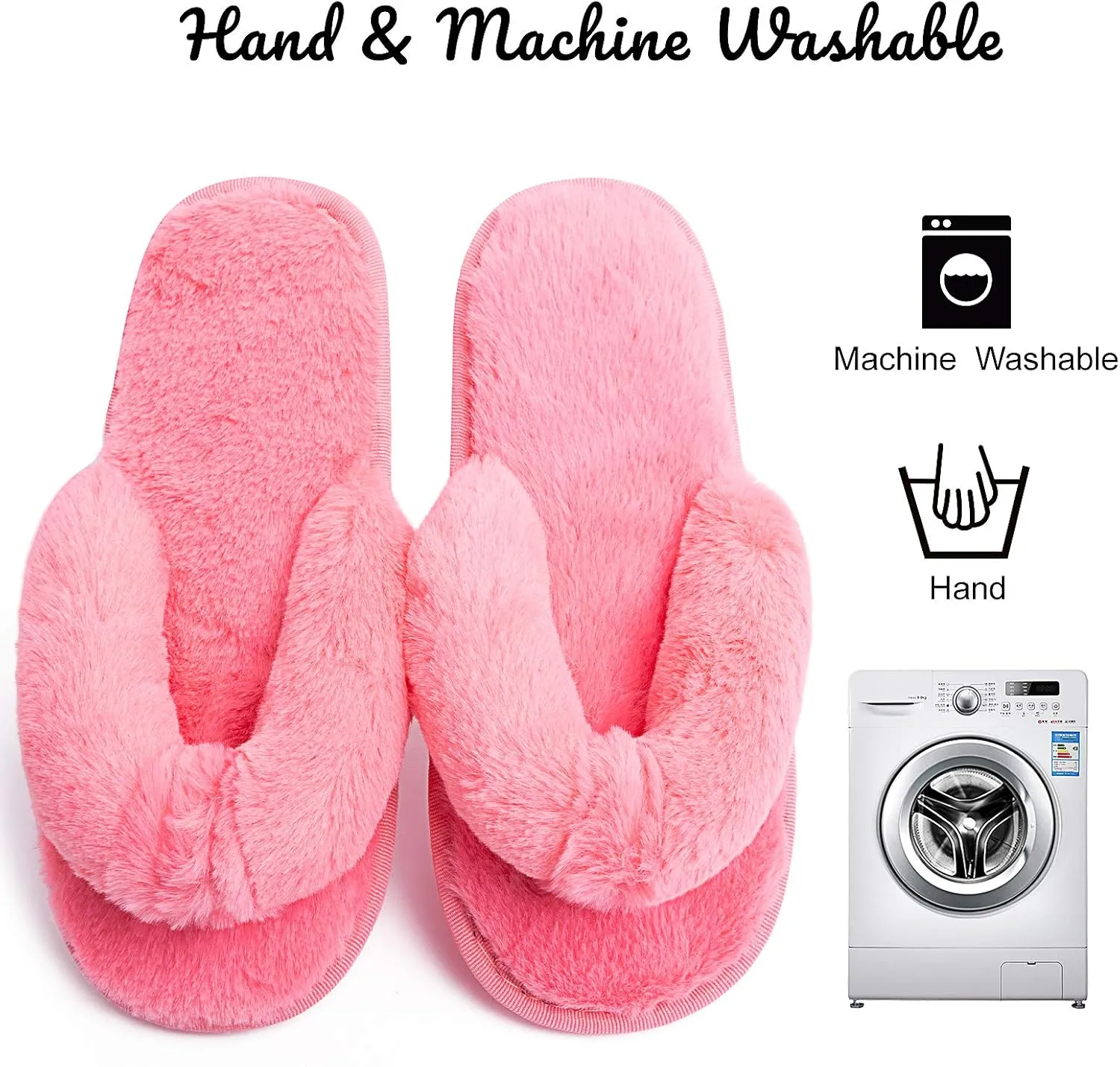 Women's Fuzzy Memory Foam Flip Flop Slippers Soft Comfy Open Toe Slip On Spa Thong Flat Sandals Ladies House Home Furry Sandal Slides Indoor Outdoor