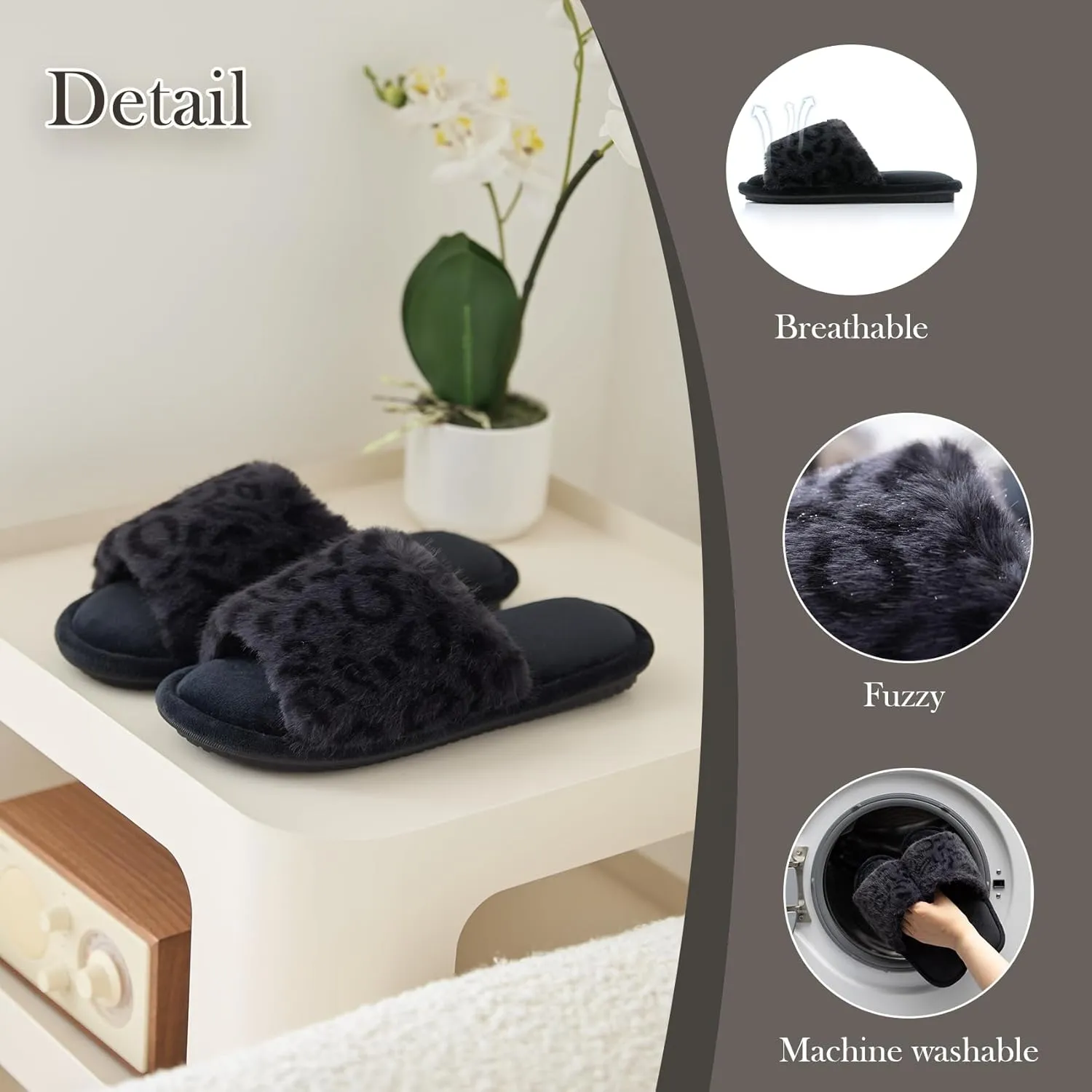 Women's Fuzzy Open-Toe House Slippers with Memory Foam - Leopard Print Plush Cozy Cute Slipper Indoor/Outdoor Soft Slip On Slides Gifts for Women Mom Her Ladies