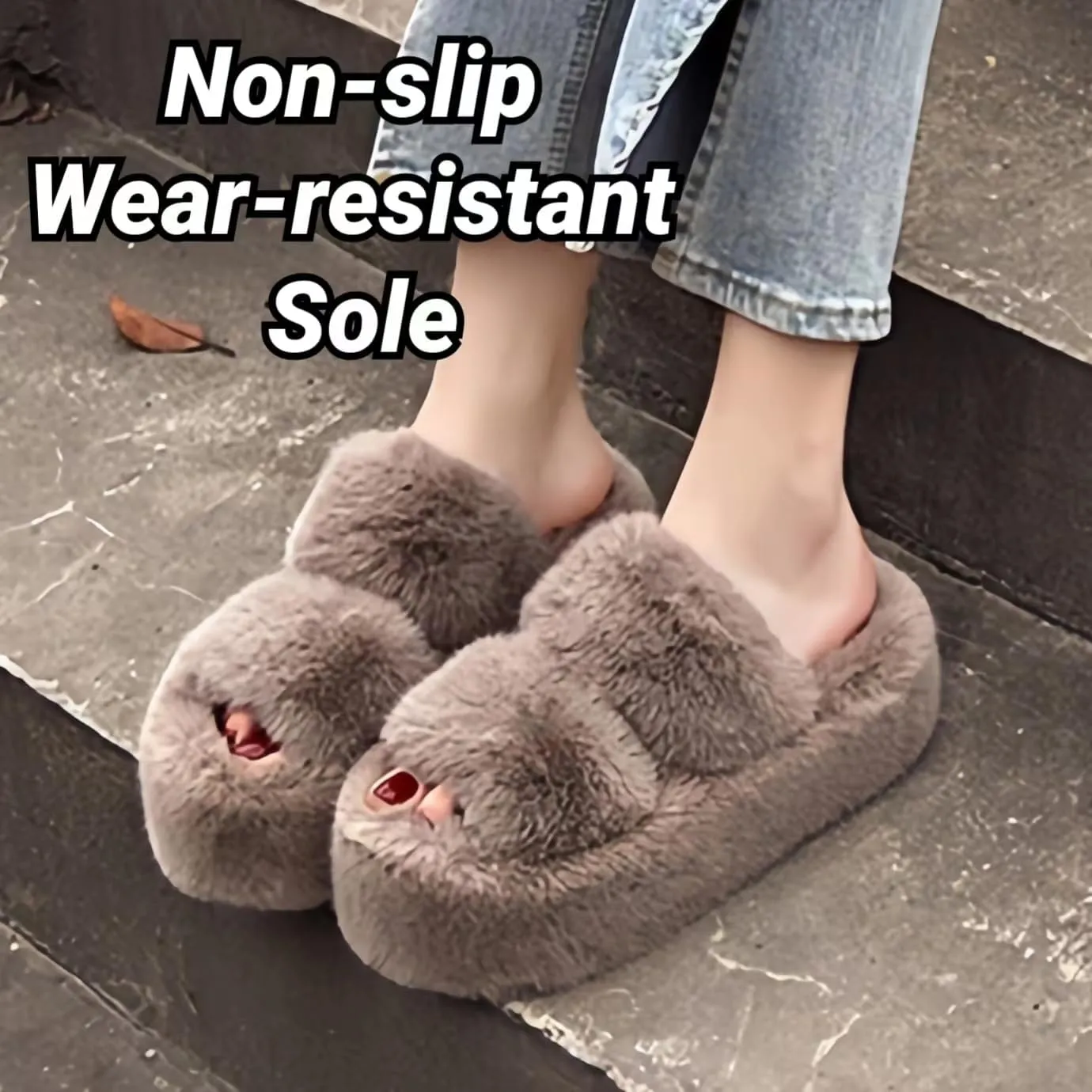 Women's Fuzzy Slippers Fluffy Cozy Comfy Memory Foam Open Toe House Slippers Faux Fur Soft Plush Two Band Slides Anti-Skid Indoor Outdoor Home Bedroom for Women