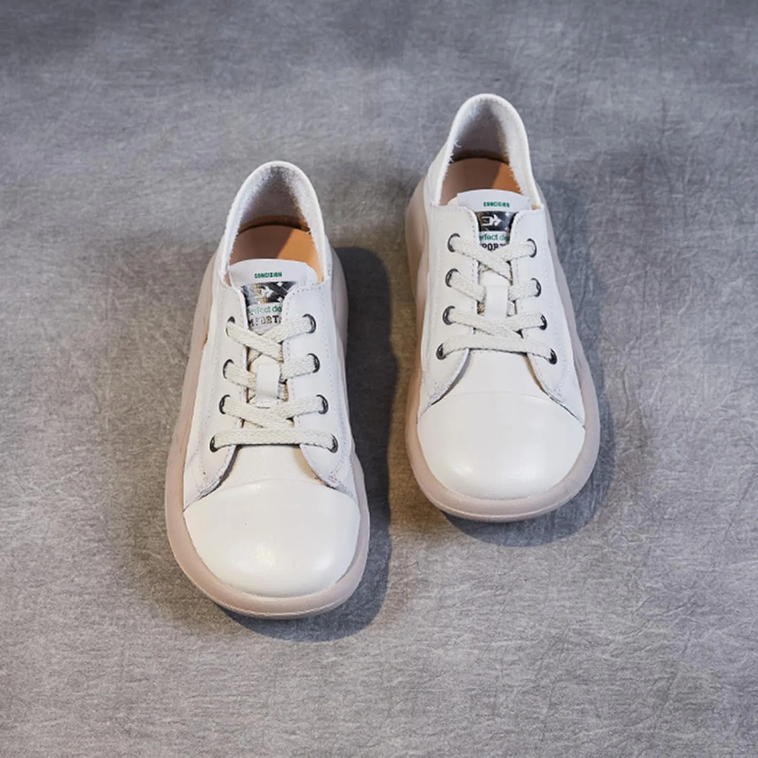 Women's Genuine Leather Platform Soft Sole Fashion Sneaker Retro Round-Toe Lace Up Lightweight Comfort Casual Walking Shoes