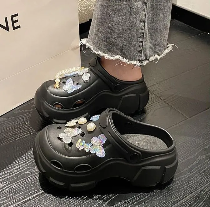 Women's Gradient Butterfly Clogs, Thick-Soled Soft-Soled Two-Way, Breathable Beach and Garden Clogs