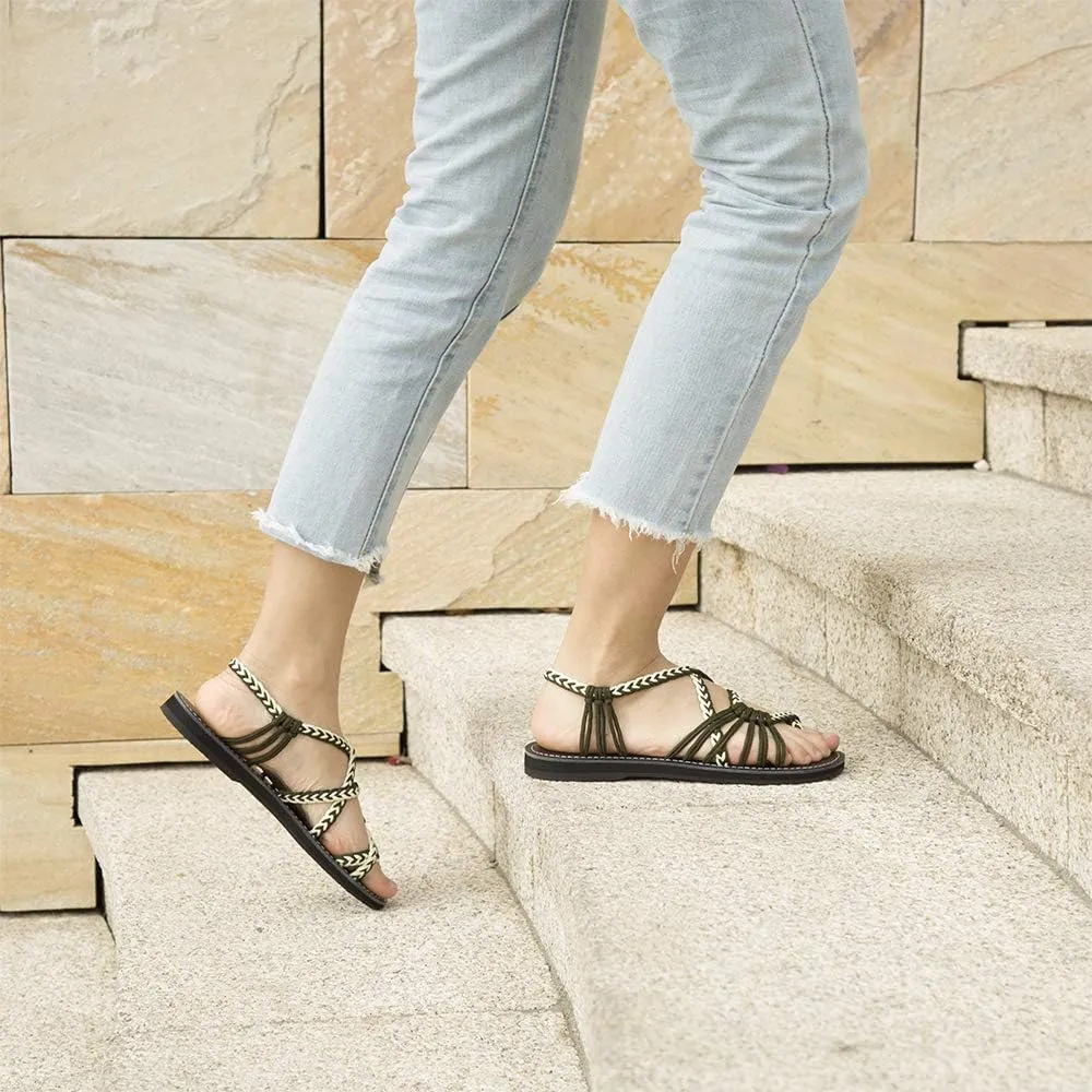 Women's Hand-woven Flat sandals, Lightweight Perfect for the Beach Walking Casual Womens Shoes