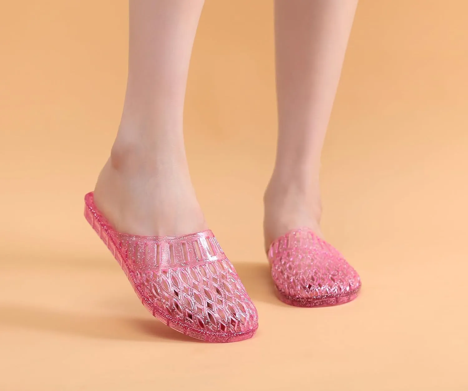 Womens Jelly Shoes, White Jellies Sandals Glitter Clear Flats Slip On Summer Beach Slippers Transparent Closed Toe Soft Slide