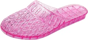Womens Jelly Shoes, White Jellies Sandals Glitter Clear Flats Slip On Summer Beach Slippers Transparent Closed Toe Soft Slide