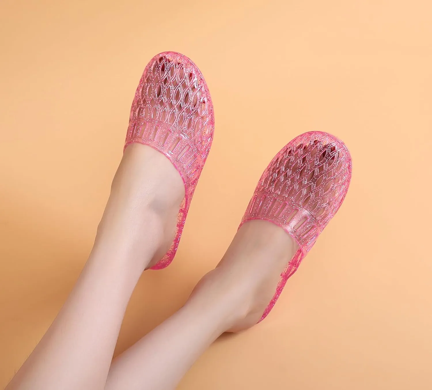 Womens Jelly Shoes, White Jellies Sandals Glitter Clear Flats Slip On Summer Beach Slippers Transparent Closed Toe Soft Slide
