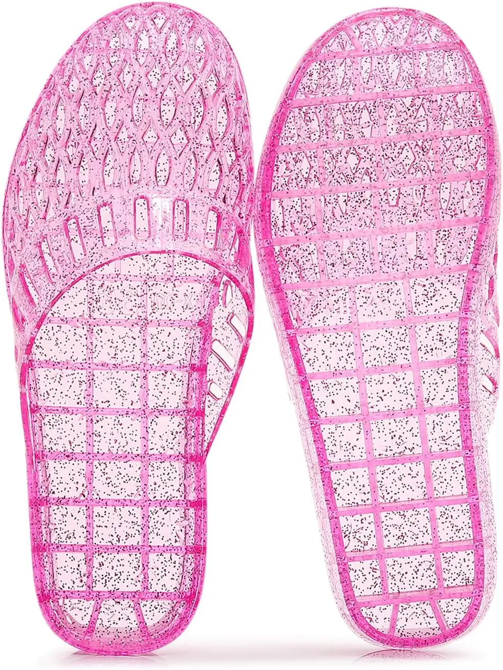 Womens Jelly Shoes, White Jellies Sandals Glitter Clear Flats Slip On Summer Beach Slippers Transparent Closed Toe Soft Slide