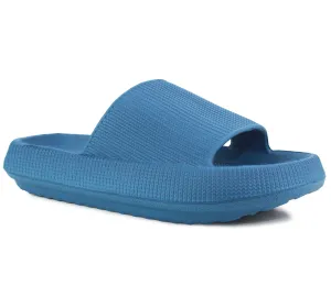 Womens Ladies Blue Fashion Slides Lightweight Slip On Platform Sole Anti-Slip Summer Pool Sliders Beach Sandals Massage Insole Shower Spa Bathroom Indoor Slipper Flip Flops