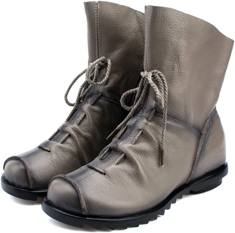 Women's Leather Casual Soft Flat Boots