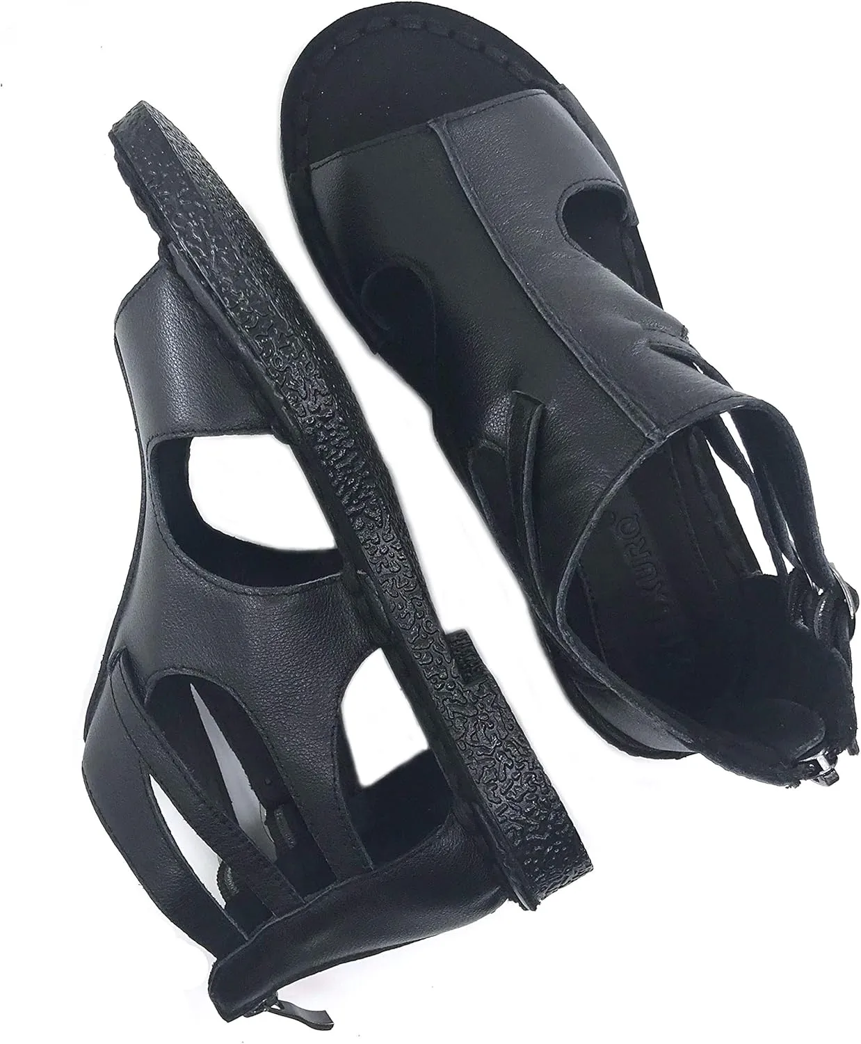 Womens Leather Sandals - Low Wedge Soft and Comfort Outdoor Sandals, Gladiator Flat Sandal for Women