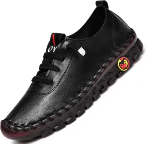 Women's Leather Soft Bottom Flat Shoes, Handmade Cowhide Loafers Breathable Non-Slip Comfort Orthopedic Walking Shoes