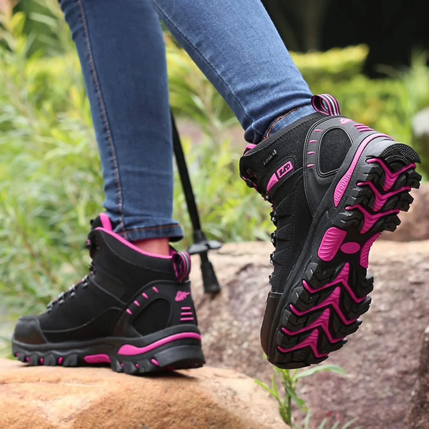 Women's Lightweight Hiking Shoes Mid Height Quick Laces Outdoors Travel Sneakers Waterproof Terrain Hiking Boot for Women