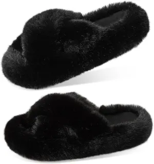 Women's Memory Foam Fluffy Plush Slippers - Cozy Furry Comfy Shoes