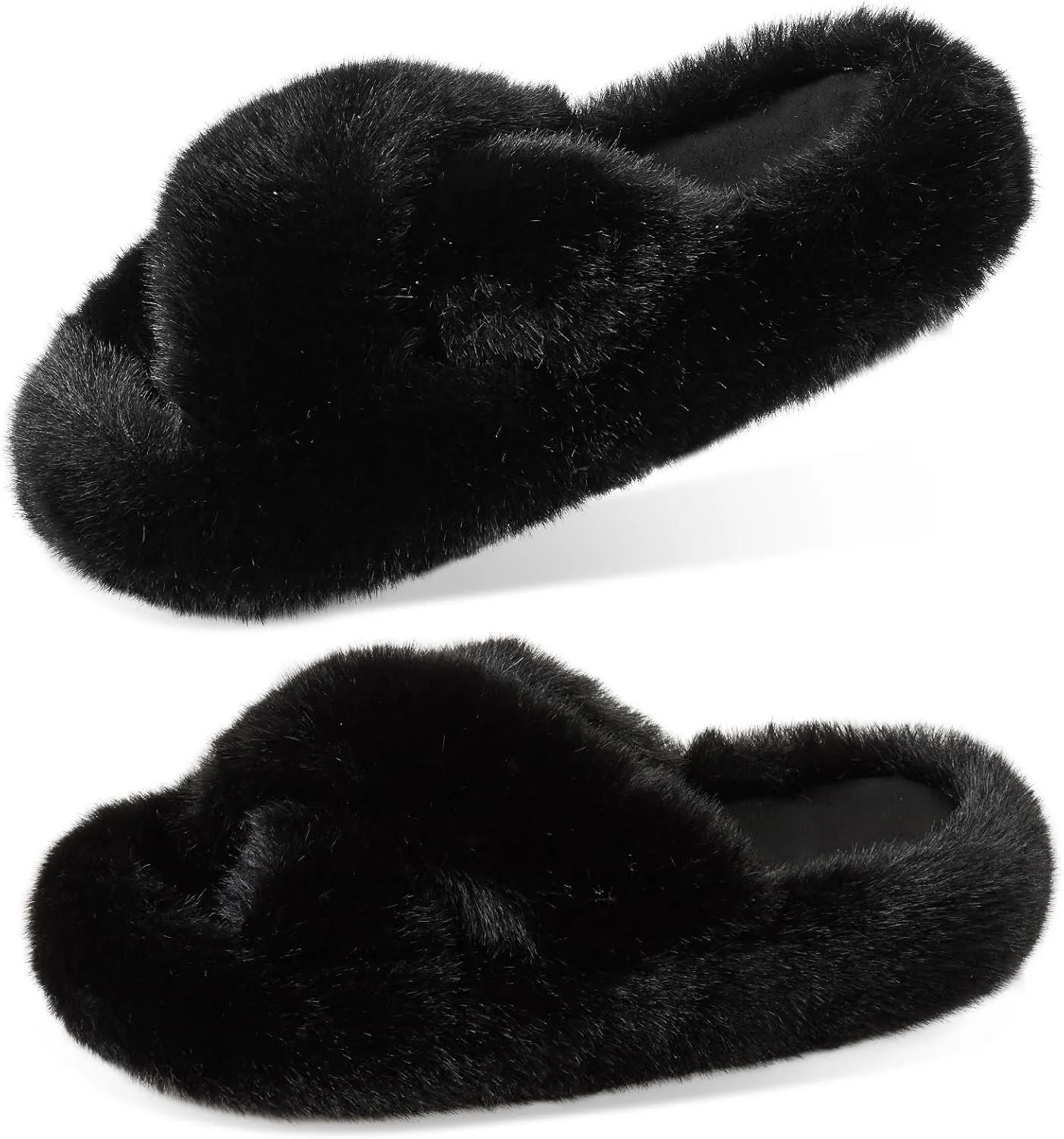 Women's Memory Foam Fluffy Plush Slippers - Cozy Furry Comfy Shoes