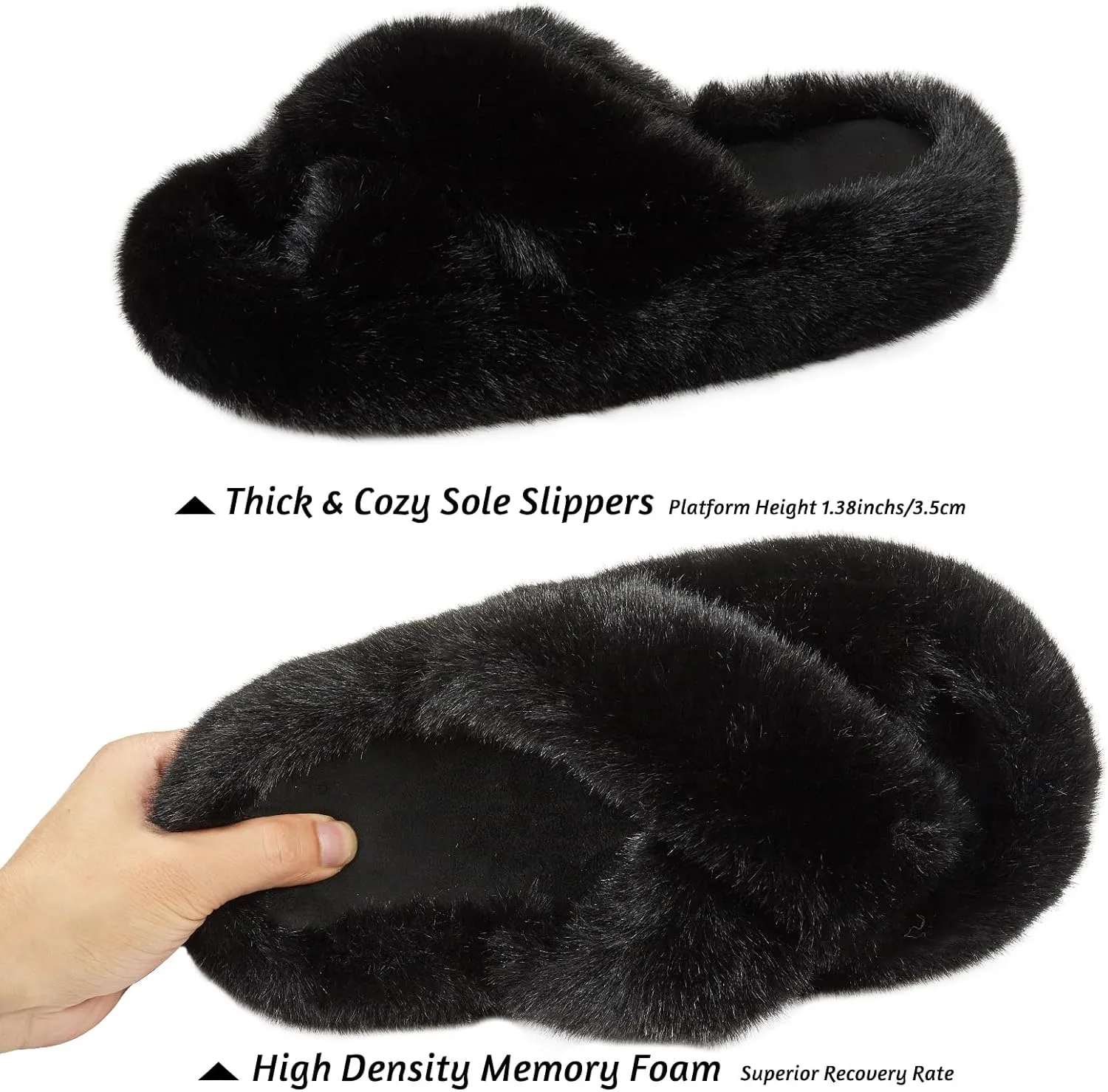 Women's Memory Foam Fluffy Plush Slippers - Cozy Furry Comfy Shoes