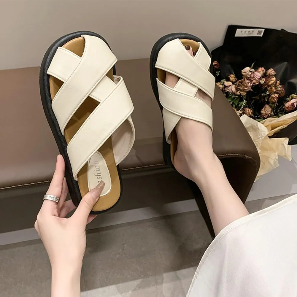 Womens Mesh Flat Slide Sandals Summer Closed-Toe Fisherman Sandals Slip-On Mule Summer Slide Shoes 2025