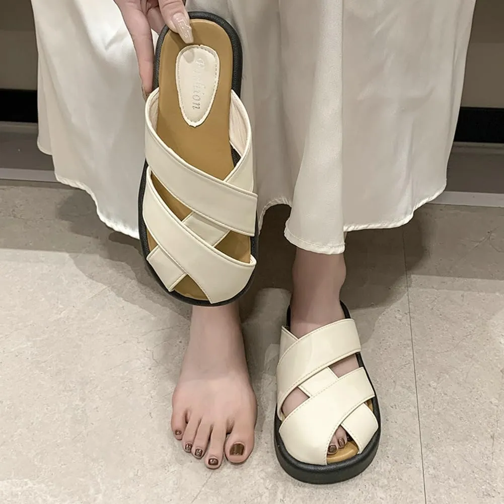 Womens Mesh Flat Slide Sandals Summer Closed-Toe Fisherman Sandals Slip-On Mule Summer Slide Shoes 2025